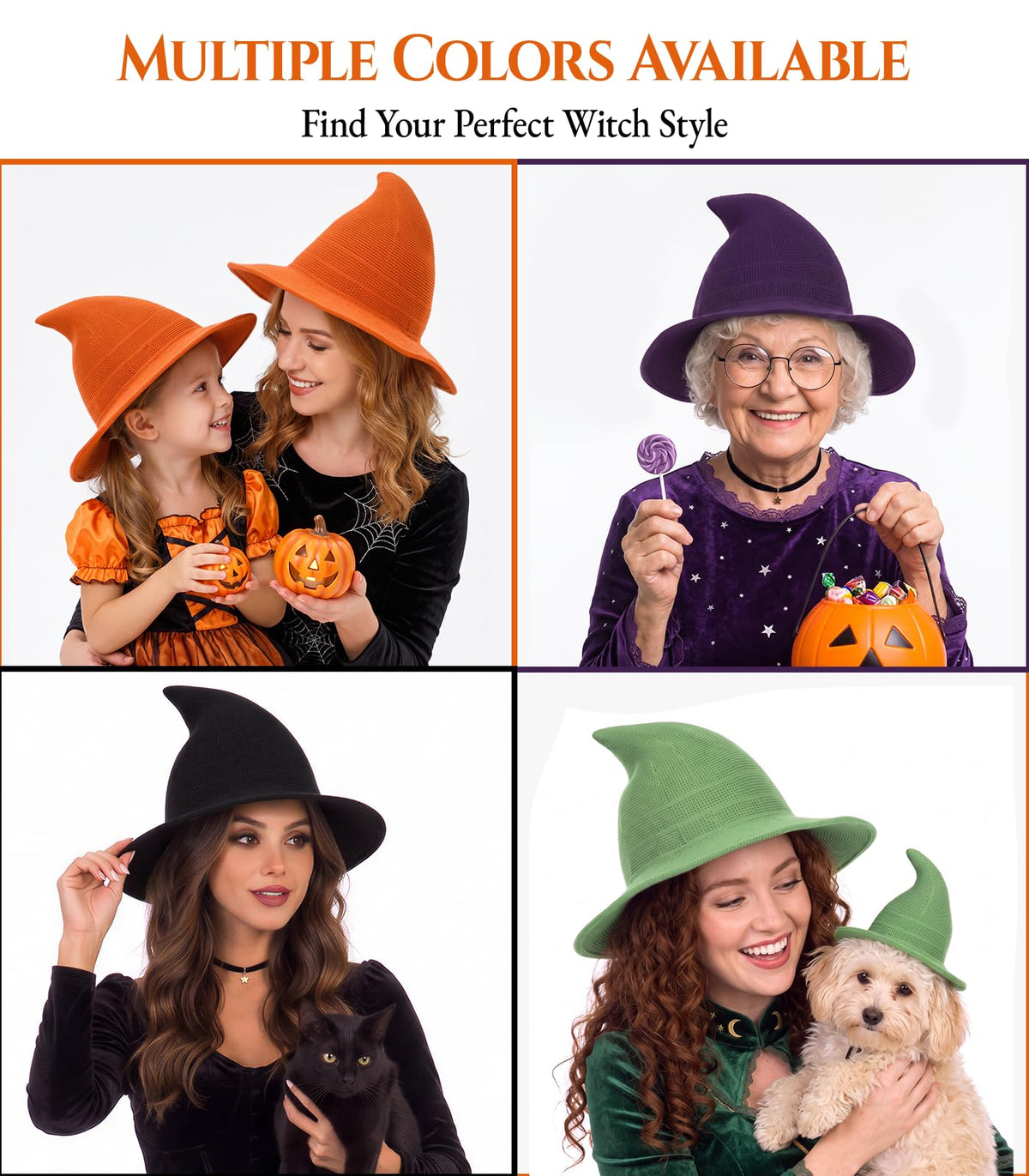 Diffy Homy Halloween Witch Hat for Women, Knitted Adult Witch Hat for Halloween Party