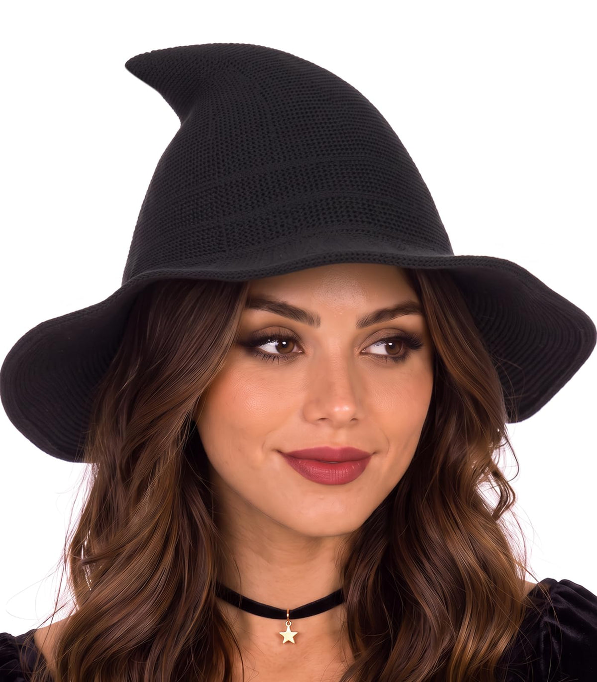 Diffy Homy Halloween Witch Hat for Women, Knitted Adult Witch Hat for Halloween Party