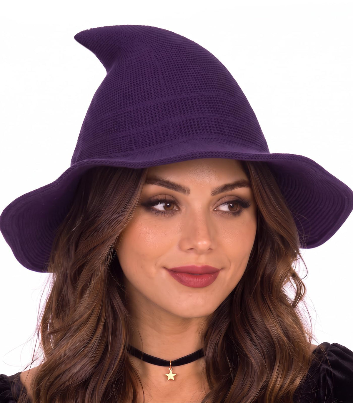 Diffy Homy Halloween Witch Hat for Women, Knitted Adult Witch Hat for Halloween Party