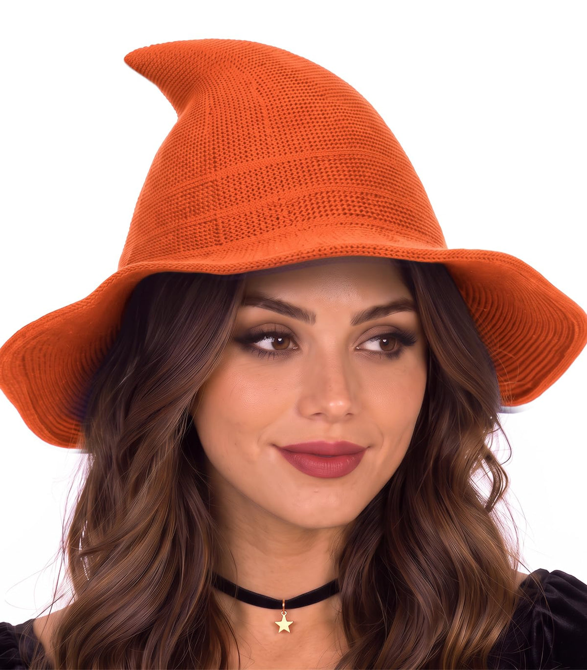Diffy Homy Halloween Witch Hat for Women, Knitted Adult Witch Hat for Halloween Party