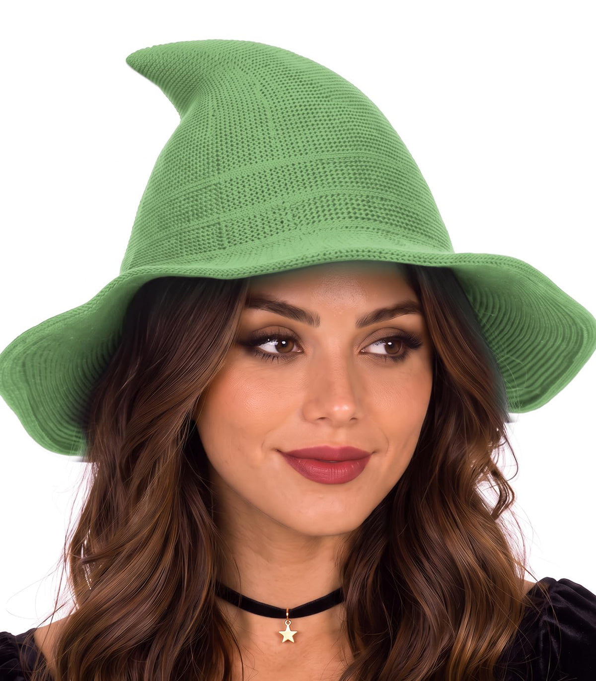 Diffy Homy Halloween Witch Hat for Women, Knitted Adult Witch Hat for Halloween Party