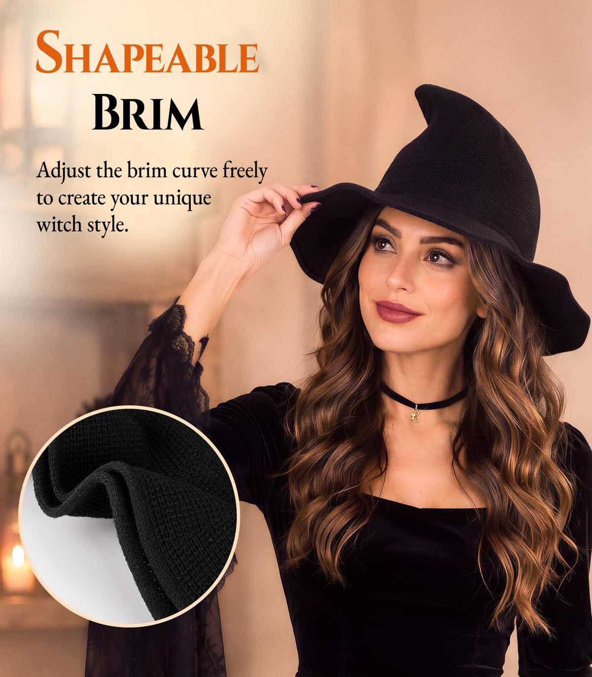 Diffy Homy Halloween Witch Hat for Women, Knitted Adult Witch Hat for Halloween Party