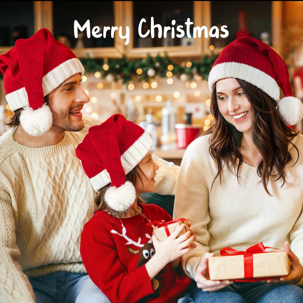 Diffy Homy Santa Hat Christmas Hat Xmas Adult Women Men Washable Fade-restant Knitted