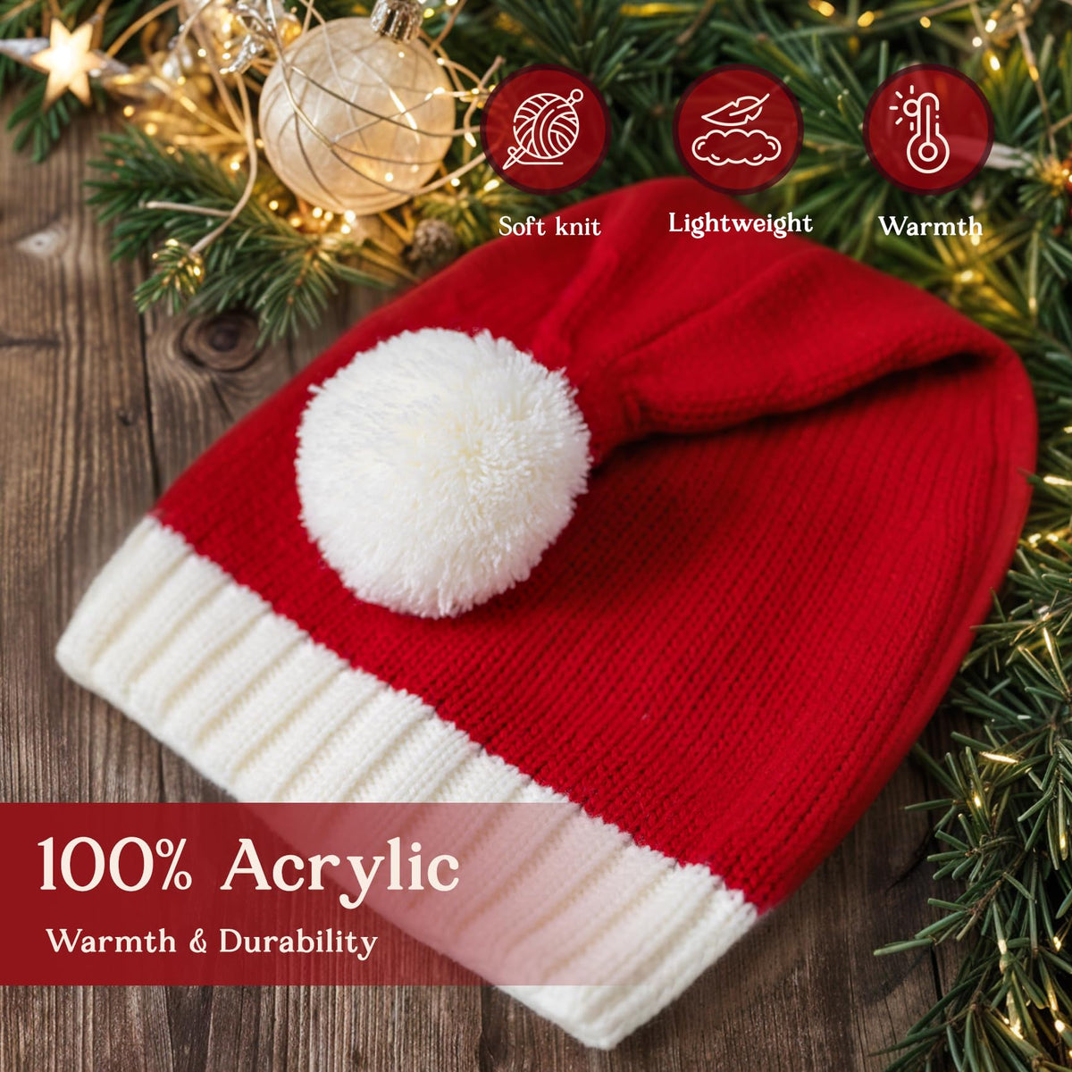 Diffy Homy Santa Hat Christmas Hat Xmas Adult Women Men Washable Fade-restant Knitted