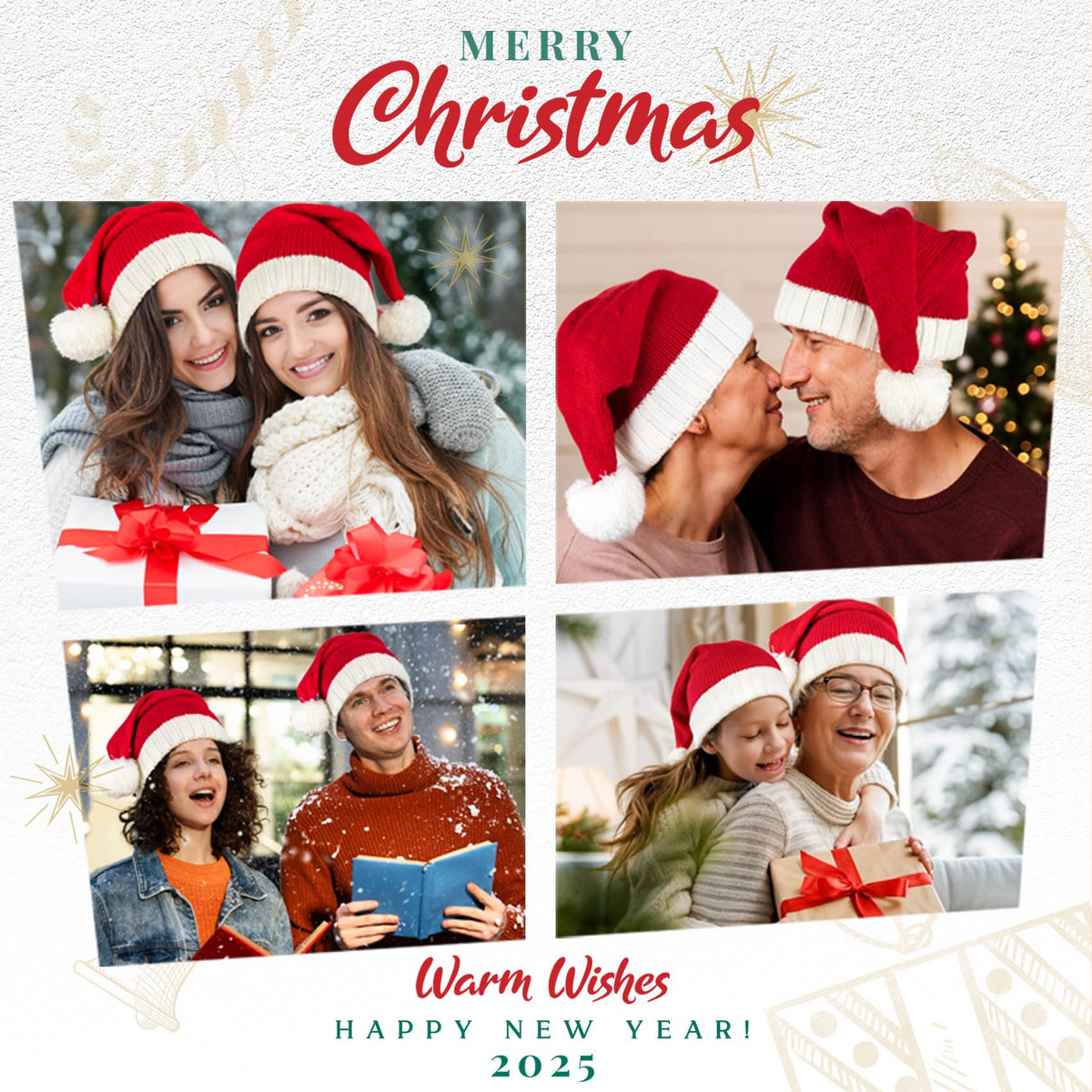 Diffy Homy Santa Hat Christmas Hat Xmas Adult Women Men Washable Fade-restant Knitted