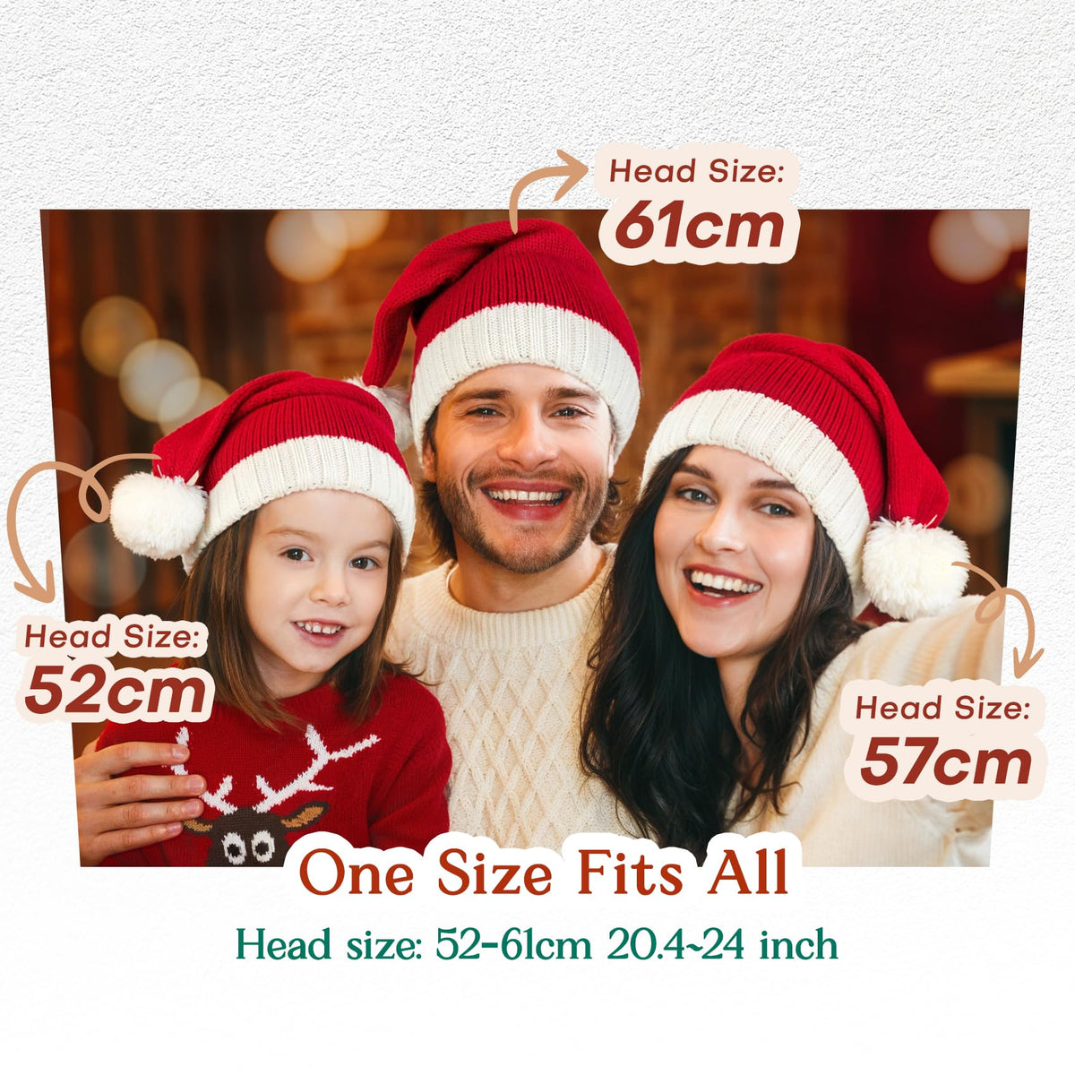 Diffy Homy Santa Hat Christmas Hat Xmas Adult Women Men Washable Fade-restant Knitted